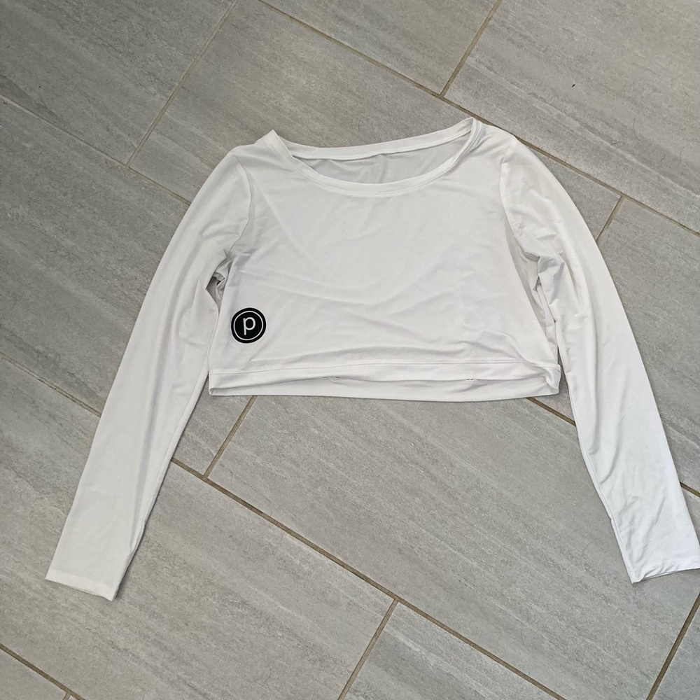 Pure barre white cropped long sleeve shirt